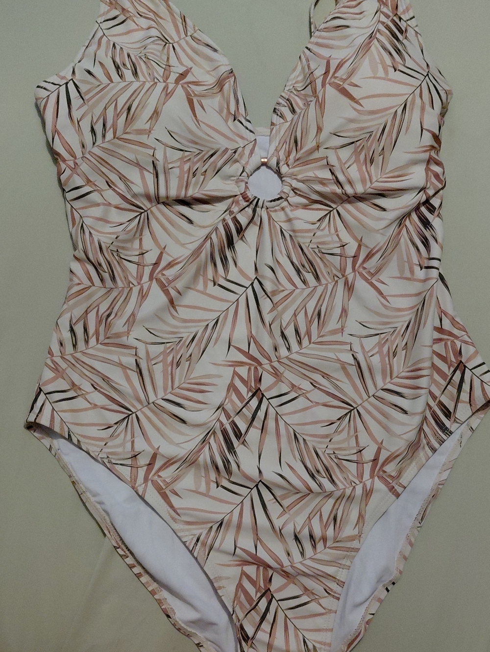 Primark Women's One-Piece Swimsuit in Cream and Blush Leaf Print